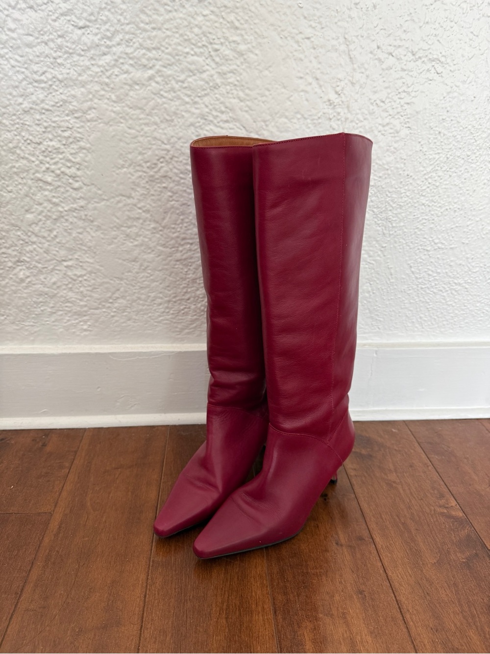 Leather Heeled Boots in Burgundy